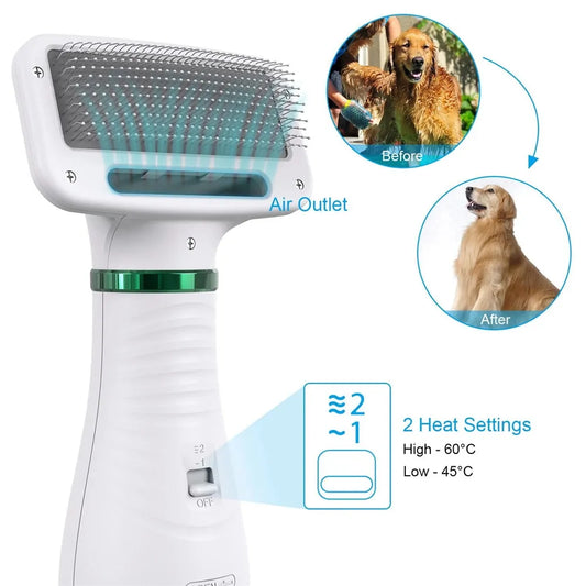 Portable 2-in-1 Dog Hair Dryer & Grooming Brush