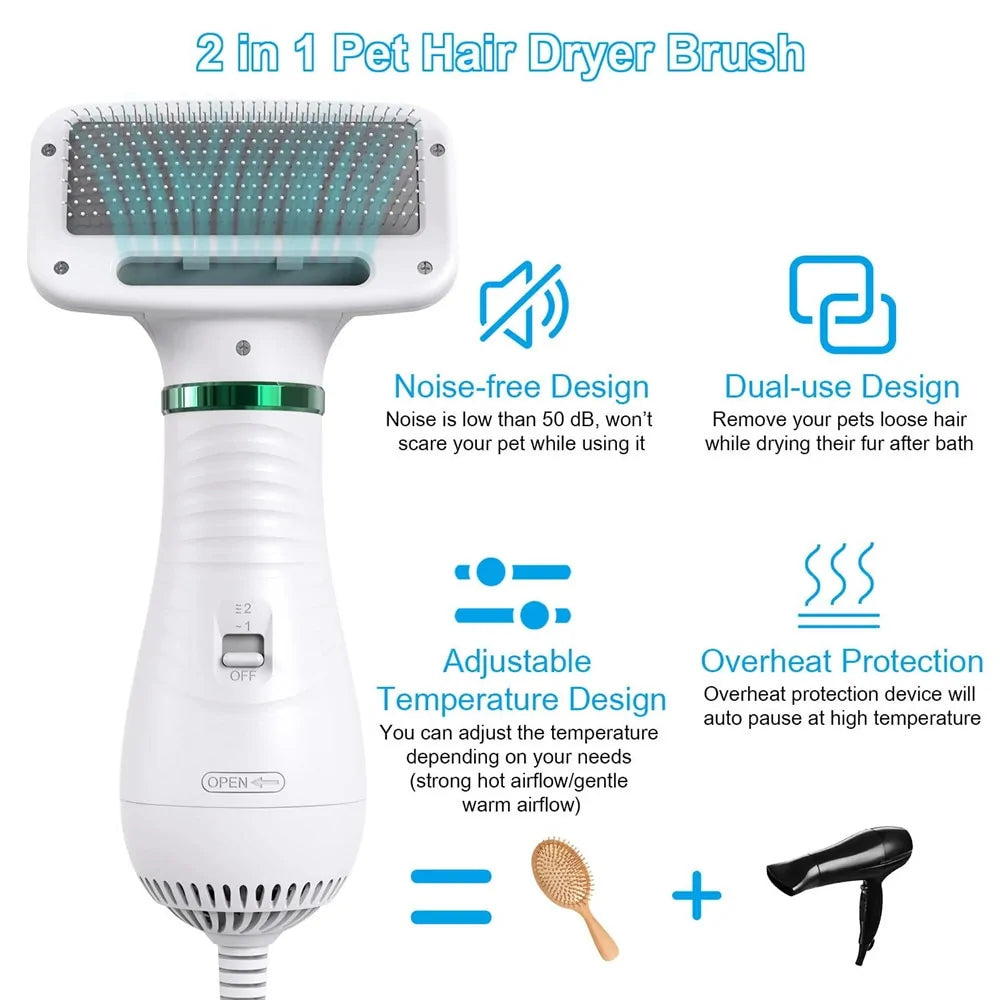 Portable 2-in-1 Dog Hair Dryer & Grooming Brush